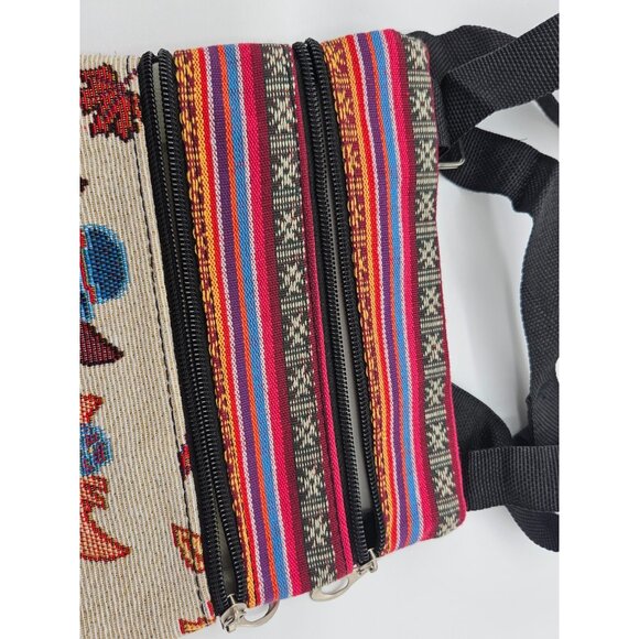 Embroided wise owl pair couple multicolor zipper pull adjustable purse bag - Picture 3 of 10